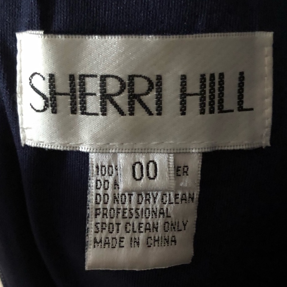 Sherri Hill Elegant Navy Blue Lace Evening Gown - Picture 3 of 8